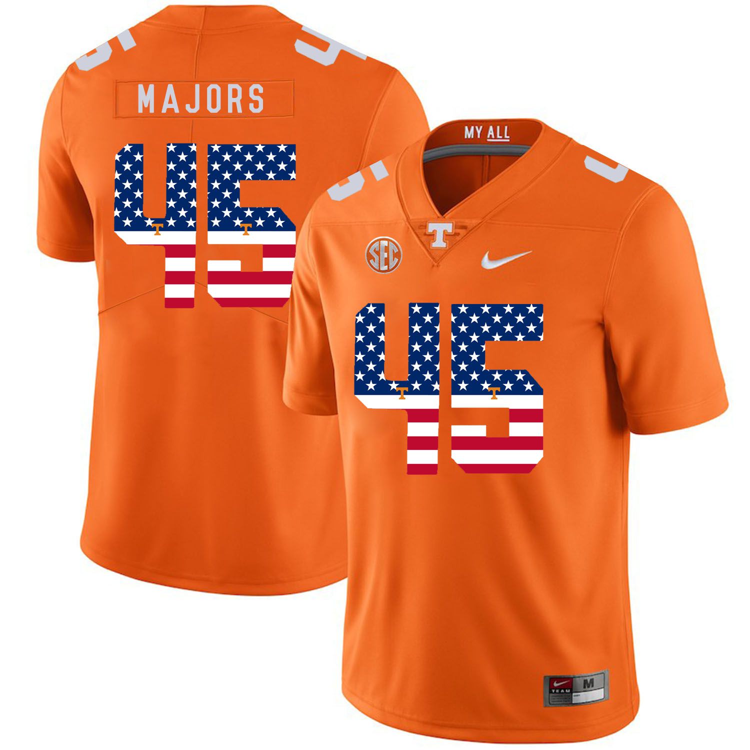 Men Tennessee Volunteers #45 Majors Orange Flag Customized NCAA Jerseys